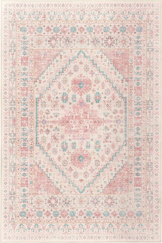 zesthome Pink Rug - 5x7 Area Rugs for Bedroom, Stain Resistant Washable Rugs for Nursery Room, Living Room, Home Decor, Girls Rug (Pink/Blue,5'x7')