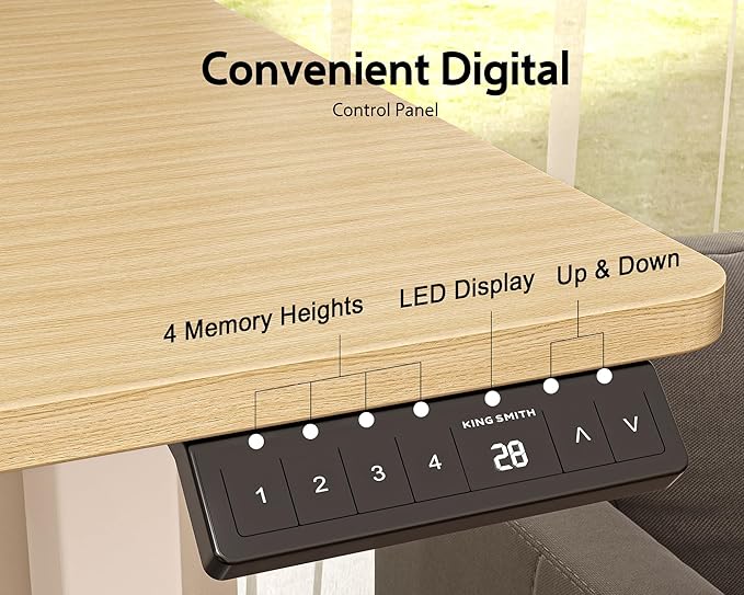 48x24 Inches Height Adjustable Electric Standing Desk with 2 Hooks for Home Office, Ergonomic Sit Stand up Desk with Splice Board, Oak