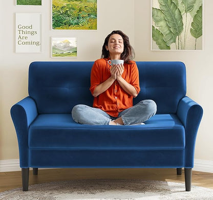 Small Sofa Couch, 48" Loveseat Sofa, Soft Velvet Love Seat Couches, Small Couch for Bedroom with 21" Deep Seat, Comfy Couches for Living Room, Tool-Free Setup Sofas for Living Room, Dark Blue