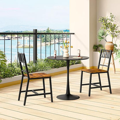 HOOBRO Kitchen Chairs Set of 2, Wooden Dining Room Chairs with Metal Frame, Dining Chairs with Back, Easy to Assemble, Farmhouse Dining Chairs for Kitchen, Living Room, Rustic Brown and Black BF39CD01