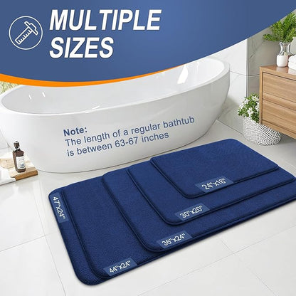 OLANLY Thick Memory Foam Bath Mat Rug 47x17, Extra Soft Absorbent Bathroom Rug, Quick Dry Bath Mats, Non-Slip, Machine Washable Carpet for Bathroom, Tub and Shower, Home Decor Accessories, Navy