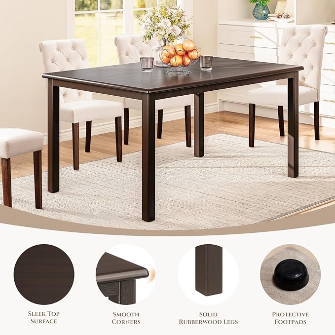 COLAMY 60 Inch Rectangular Kitchen Dining Table for 4, Modern Farmhouse Dining Table Set for 4, Wood Dining Table and Kitchen Dining Chairs for Dining Room, Restaurant, Brown/Beige