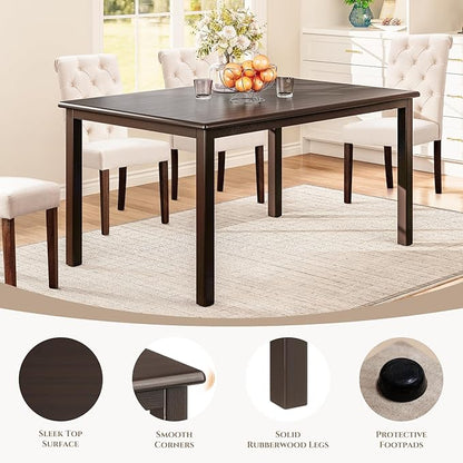 COLAMY 60 Inch Rectangular Kitchen Dining Table for 4, Modern Farmhouse Dining Table Set for 4, Wood Dining Table and Kitchen Dining Chairs for Dining Room, Restaurant, Brown/Beige