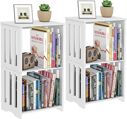 3-Tier End Table Night Stand Set of 2, White Side Table Small Bookshelf Bedside Table for Bedroom, Living Room, Office, Bathroom