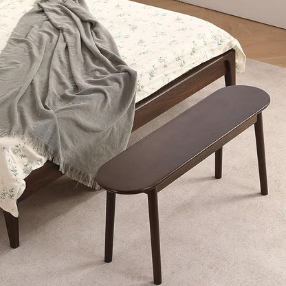 Walnut Solid Wood Bench, 47.3" L – Narrow Mid-Century Wooden Bench for Entryway, Kitchen, Dining, Bedroom & Shoe Storage