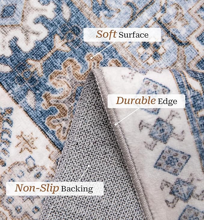zesthome 10x12 Area Rugs,Stain Resistant Washable Rug,Ultra-Thin Rugs for Living Room,Bedroom,Non-Slip Backing Home Decor Large Area Rug (Blue/Beige,10'x12')