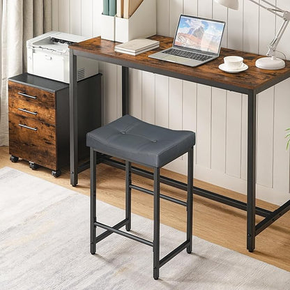 HOOBRO Barstools,25.4" Saddle Stools with PU Upholstery, Counter Height Stools with Footrest, Kitchen Breakfast Chairs, for Dining Room, Cafe, Bar, Gray and Black BGZ23BY01