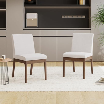 Dining Table Set for 4, Solid Rubberwood Upholstered Chairs, Mid-Century Modern Kitchen Furniture for Home, Dining/Living Room, Walnut+Beige