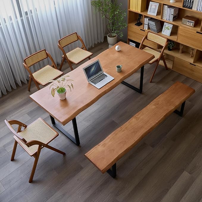 Stylish Solid Wood Office Desk with Sturdy Metal Base - Durable Executive Computer Desk or Dining Table in Multiple Sizes - Perfect for Home Office and Work Environments (Tan62.99in)