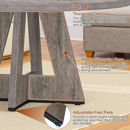 Round Dining Table for 4, 47 Inch Dinner Table Farmhouse Wooden Circle Kitchen Tables with Cross Base for Dining Room, Kitchen, Living Room, Gray