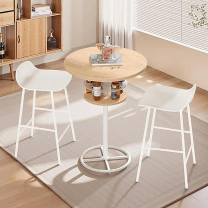 VECELO 36” High Top Bar Table, Sturdy Frame with Metal Base for Cocktail, Pub, Easy Assembly, Oak
