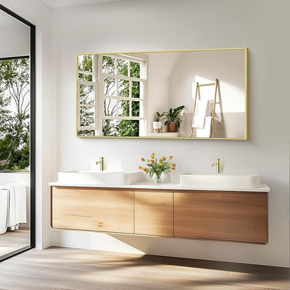 KOCUUY Large Gold Bathroom Mirror, 60x30 inch Rectangular Mirror for Bathroom Sink, Oversized Wall Mirror with Metal Gold Frame for Living Room, Farmhouse, Entryway, Hang Horizontal/Vertical