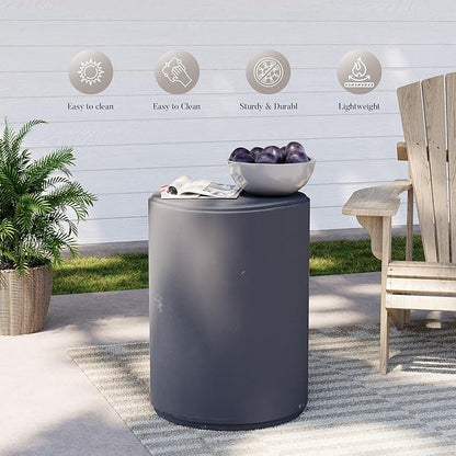 COSIEST 21" Outdoor Side Table, Weather-Resistant Round Concrete End Table for Patio,Durable Small Outside Tables Accent Stool for Garden, Porch, Deck, Balcony & Beach，Cement Gray