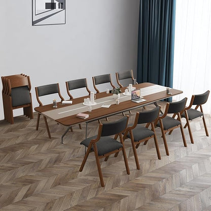 Folding Dining Chairs Set of 2, Upholstered Kitchen Chair with Padded Seat & Backrest, Modern Sidechair with Wood Legs,No Assembly Needed,Dark Grey+Walnut