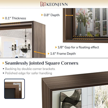 Keonjinn 22 x 30 in Brushed Bronze Framed Mirror for Bathroom, Bronze Vanity Mirrors for Over Sink, Square Corner, Modern Farmhouse Style, Aluminum Alloy Frame(Horizontal/Vertical)