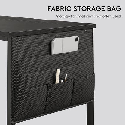Ｍａｉｈａｉｌ Maihail Small Desk with Drawers, 47 inch Computer Desk with Shelves, Writing Desk with Storage, Small Office Desk with Metal Frame, Black