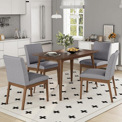 Mid-Century Modern Solid Wood Dining Table with Tapered Lesg for 4 People, 47.2inch, Kitchen or Living Room Furniture, Walnut
