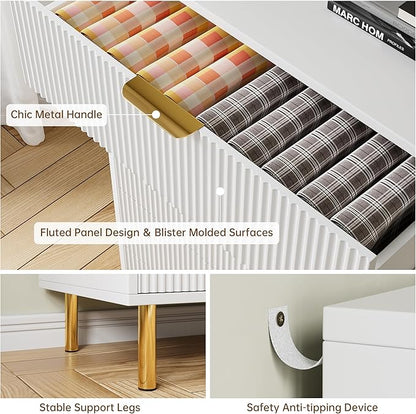 GarveeHome White Dresser, Modern 6 Drawer Dresser for Bedroom with Gold Handle and Large Drawer, Wood Double Chest of Drawers and Storage Organizer for Living Room, Hallway, Entryway