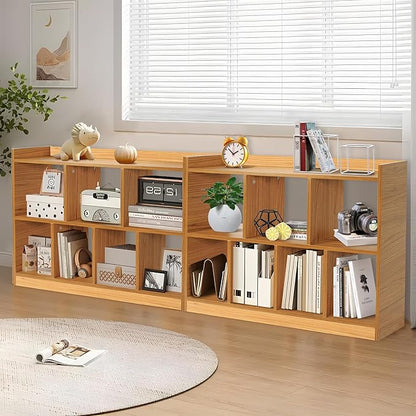 DOUSY- 7 Cube Bookshelf, Open Wooden Bookcase with Base, 2 Tier Cube Shelf Storage Organizer Shelf Display Rack Freestanding Horizontal Bookshelves for Bedroom, Living Room, Home Office