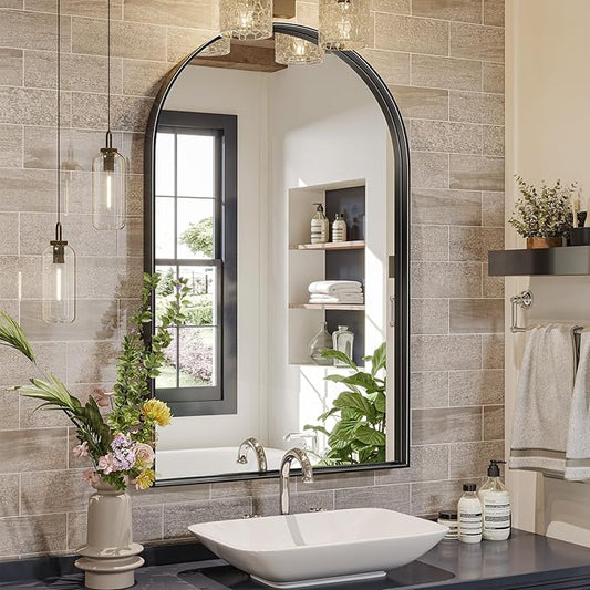 Brightify Arched Mirror, Arched Wall Mirror, 24 x 40 Inch Black Arch Mirror, Metal Frame Black Bathroom Mirror, Arched Top Bathroom Vanity Mirror for Living Room Bedroom Mantel Entryway Hallways