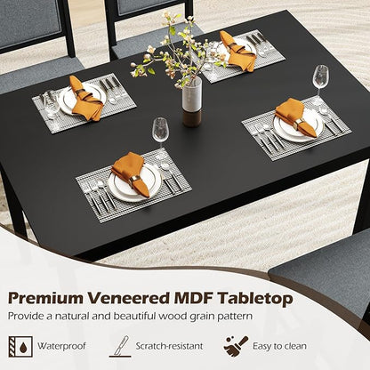 Giantex 5-Piece Dining Table Set for 4 - Breakfast Nook Table Set with Kitchen Table, 4 Upholstered Chairs, Wood Legs, Space-Saving Dinette Set, Kitchen Table Chairs Set of 4 (Black+Grey)
