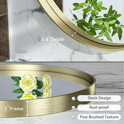 TokeShimi Gold Oval Wall Bathroom Mirror 22x30 Inch with Non-Rusting Aluminum Alloy Brushed Matte Framed Bathroom Mirror for Wall Vanity Farmhouse Modern Minimalist Home Decor or Horizontal