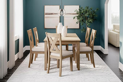 Signature Design by Ashley Sanbriar Casual Dining Table and Upholstered Chairs with Nailhead Trim, Set of 7, Light Brown & Beige