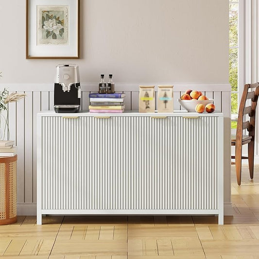 Buffet Cabinet with Storage, 55" Sideboard with 4 Doors and Adjustable Shelves, Modern Credenza Buffet Table Media Console for Dining Room Living Room Entryway, White