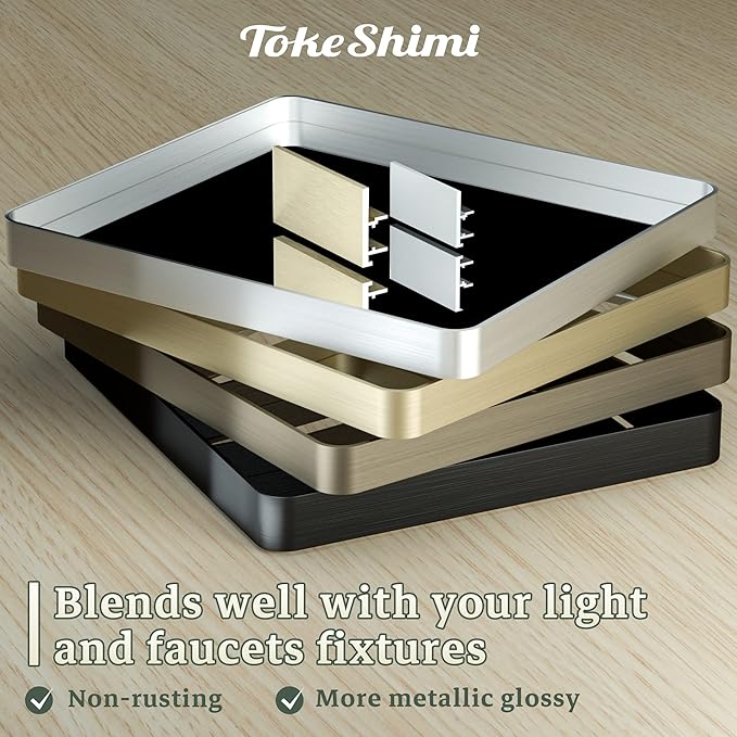 TokeShimi Gold Bathroom Mirror for Wall 24 x 36 Inch Metal Rounded Corner Rectangle Mirror Wall Mirror Metal Frame Deep Set Design Hangs Horizontal Or Vertical Rustic Mirror