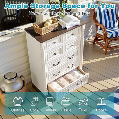 31.5" Farmhouse Sideboard Buffet Cabinet with Storage, Kitchen Buffet Storage Cabinet with 7 Drawers, Modern Wood Accent Sideboard for Living Room, Kitchen, Hallway(Antique White)