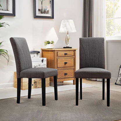 VECELO Upholstered Dining Chairs Set of 4, Modern Fabric and High Back & Solid Wood Legs, Parsons for Kitchen/Living Room- Dark Gray