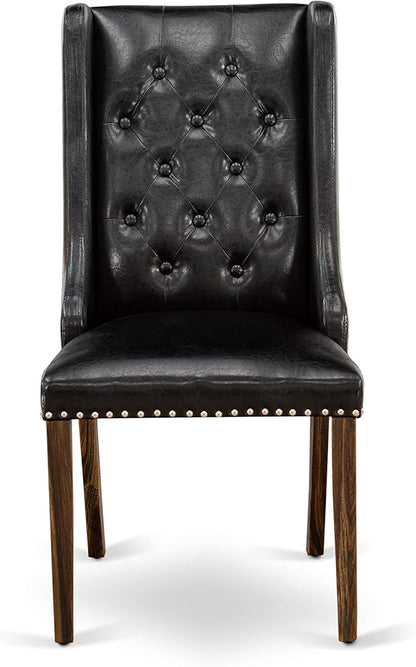 East West Furniture X777FO749-7 7 Piece Dining Room Furniture Set Consist of a Rectangle Dining Table with X-Legs and 6 Black Faux Leather Upholstered Chairs, 40x72 Inch, Multi-Color