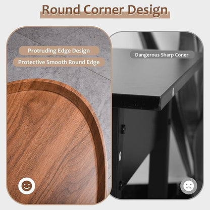 2-Tier Water-Shaped Wood Center Table Mid Century Oval Coffee Table Rustic Farmhouse for Living Room, Bedroom, 40", Brown