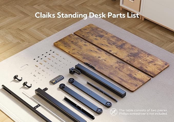 Claiks Electric Standing Desk, Adjustable Height Stand up Desk, 55x24 Inches Sit Stand Home Office Desk with Splice Board, Black Frame/Rustic Brown Top