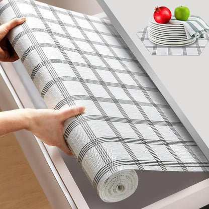 Beautysaid Shelf and Drawer Liner for Kitchen Cabinet, Non Adhesive Non Slip Shelf Paper Waterproof Washable Thickened for Dresser Pantry Shelve Bathroom Protector Liner(Plaid,23.6 in x 30 FT)