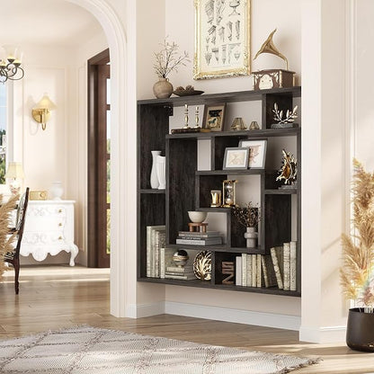 armocity 6 Tier Display Book Shelf Wall Mounted Bookshelf Freestanding Geometric Bookcase Floating Book Shelves for Wall Bedroom Living Room Home Office, 45.5"(W) * 47"(H), Grey Oak