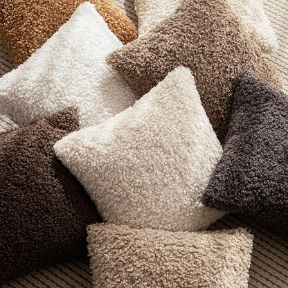 Foindtower 2 Pieces 16x16 Inch Cream Beige, Faux Fur Throw Pillow Cover Accent Sherpa Furry Pillow Covers Fuzzy Soft Pillowcases Cozy Sheepskin Decorative Fleece Cushion Case for Bed Couch Living Room