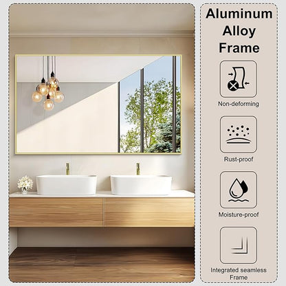 KOCUUY Large Gold Bathroom Mirror, 60x36 inch Rectangular Mirror for Bathroom Sink, Oversized Wall Mirror with Metal Gold Frame for Living Room, Farmhouse, Entryway, Hang Horizontal/Vertical