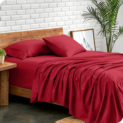 Bare Home Twin Sheet Set - 1800 Ultra-Soft Microfiber Twin Bed Sheets - Double Brushed - Deep Pockets - Easy Fit - Extra Soft - 3 Piece Set - Bedding Sheets & Pillowcases (Twin, Red)