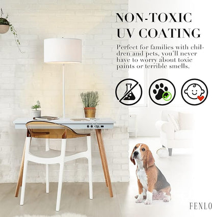 FENLO Future 39" Mid Century Modern Desk for Home Office, Office Desk with USB Charging Station, Wireless Charging, USB, USB-C Ports, White