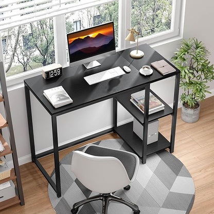 SINPAID Computer Desk 47 inches with 2-Tier Shelves Sturdy Home Office Desks with Large Storage Space Modern Gaming Desk Study Writing Laptop Table, Black