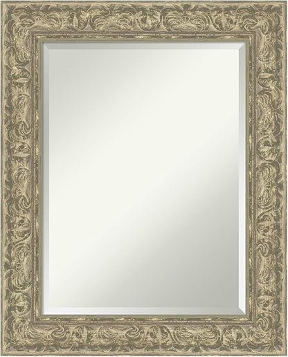 Amanti Art Silver Bathroom Mirror for Over Sink, 31x25 Luxe Antique Silver Rectangle Vanity Mirror, Medium Traditional Frame, Hangs Horizonally and Vertically, Bathroom Wall Decor, Beveled Edge