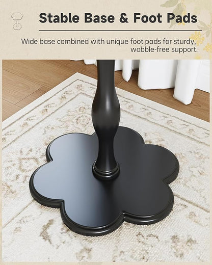 Accent Solid Wood End Table for Living Room, Small Bedside Tables Nightstand for Bedroom, Unique Pedestal Side Table, Round Wooden Tables for Drinks, Plants & Home Decor (Black)