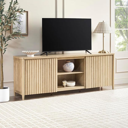 Walker Edison Scandinavian Reeded TV Stand with Open Storage for up to 80" TV Coastal Oak