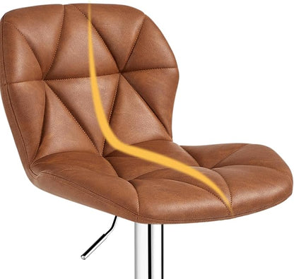 Yaheetech Barstools Set of 2, Modern Kitchen Island Stools with Backrest, PU Leather Adjustable Counter Stools for Kitchen Counter Bar, Retro Brown