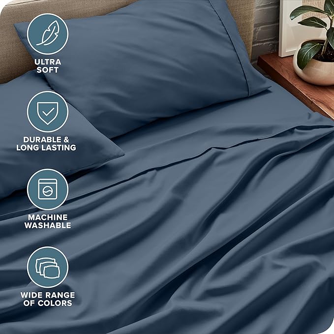 Bare Home Split Head Flex King Sheet Set - 1800 Ultra-Soft Microfiber Bed Sheets - Double Brushed - Deep Pockets - Easy Fit - 4 Piece Set - FlexTop King Bedding (Split Head Flex King, Bering Sea)
