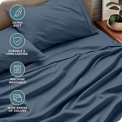 Bare Home Split Head Flex King Sheet Set - 1800 Ultra-Soft Microfiber Bed Sheets - Double Brushed - Deep Pockets - Easy Fit - 4 Piece Set - FlexTop King Bedding (Split Head Flex King, Bering Sea)