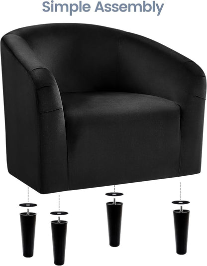 Yaheetech Barrel Chair, Modern Accent Chair Comfy Velvet Armchair Club Sofa Chair Vanity Chair for Living Room Bedroom Office Small Space, Black