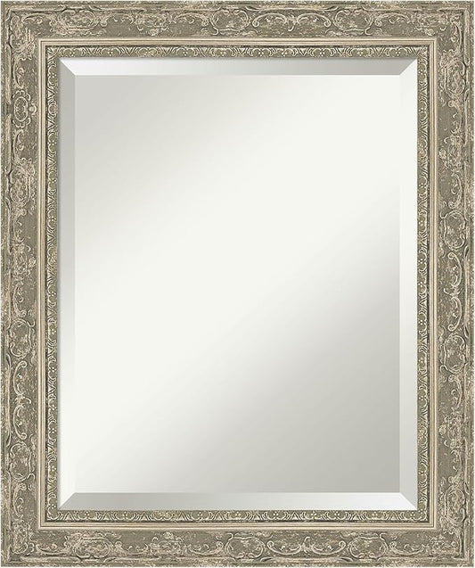 Amanti Art Bathroom Mirror for Over Sink, 25x21 Filigree Silver Rectangle Vanity Mirror, Small Traditional Frame, Hangs Horizonally and Vertically, Bathroom Wall Decor, Beveled Edge