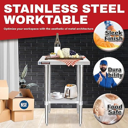 DuraSteel 24x18 Small Stainless Steel Table - NSF Metal Food Prep Commercial Kitchen Workt able - Side Mixer Stand with Under Shelf - For Laundry Room, Kitchen, Outdoor Grill, Small Spaces